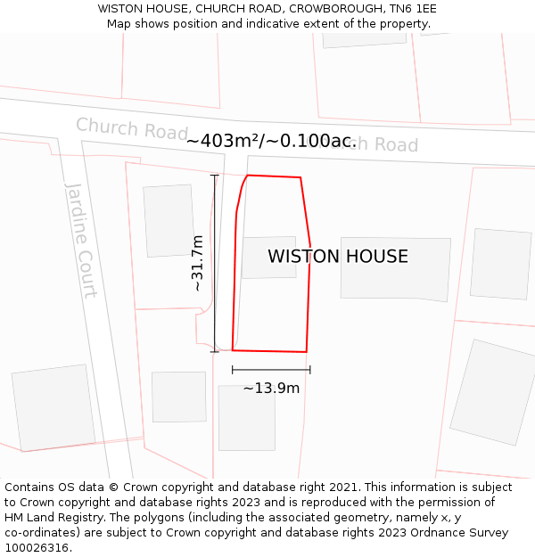 WISTON HOUSE, CHURCH ROAD, CROWBOROUGH, TN6 1EE: Plot and title map