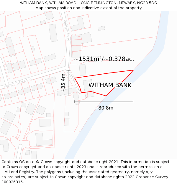 WITHAM BANK, WITHAM ROAD, LONG BENNINGTON, NEWARK, NG23 5DS: Plot and title map
