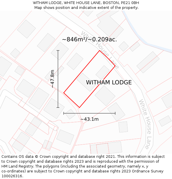 WITHAM LODGE, WHITE HOUSE LANE, BOSTON, PE21 0BH: Plot and title map