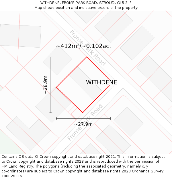 WITHDENE, FROME PARK ROAD, STROUD, GL5 3LF: Plot and title map