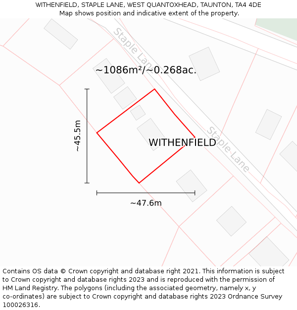 WITHENFIELD, STAPLE LANE, WEST QUANTOXHEAD, TAUNTON, TA4 4DE: Plot and title map