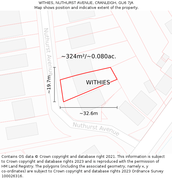 WITHIES, NUTHURST AVENUE, CRANLEIGH, GU6 7JA: Plot and title map