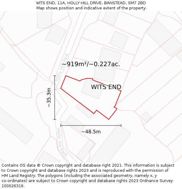 WITS END, 11A, HOLLY HILL DRIVE, BANSTEAD, SM7 2BD: Plot and title map