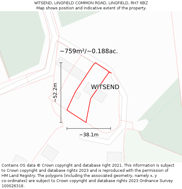 WITSEND, LINGFIELD COMMON ROAD, LINGFIELD, RH7 6BZ: Plot and title map
