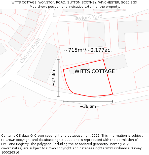 WITTS COTTAGE, WONSTON ROAD, SUTTON SCOTNEY, WINCHESTER, SO21 3GX: Plot and title map