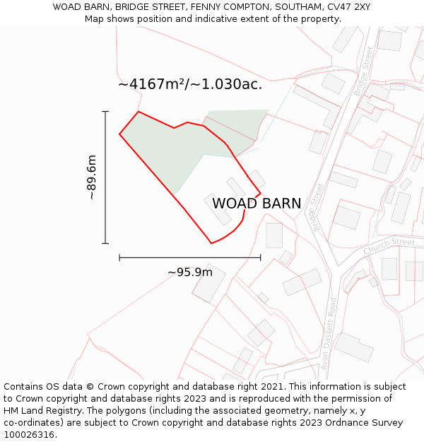 WOAD BARN, BRIDGE STREET, FENNY COMPTON, SOUTHAM, CV47 2XY: Plot and title map