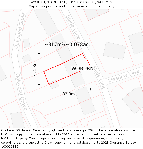 WOBURN, SLADE LANE, HAVERFORDWEST, SA61 2HY: Plot and title map