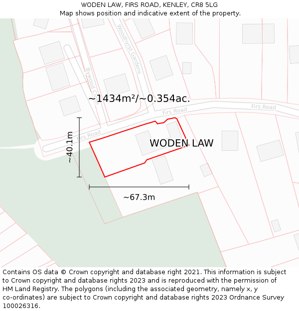 WODEN LAW, FIRS ROAD, KENLEY, CR8 5LG: Plot and title map