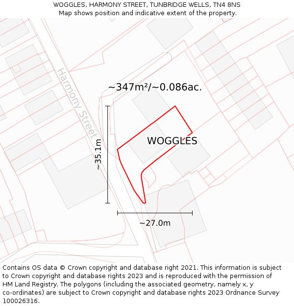 WOGGLES, HARMONY STREET, TUNBRIDGE WELLS, TN4 8NS: Plot and title map