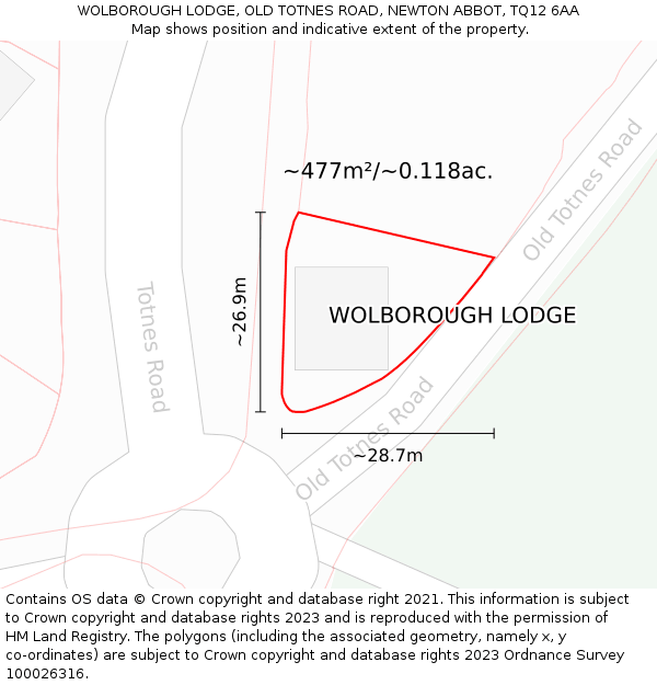 WOLBOROUGH LODGE, OLD TOTNES ROAD, NEWTON ABBOT, TQ12 6AA: Plot and title map