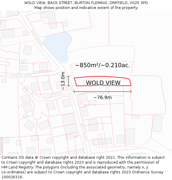 WOLD VIEW, BACK STREET, BURTON FLEMING, DRIFFIELD, YO25 3PD: Plot and title map