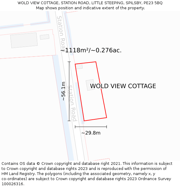 WOLD VIEW COTTAGE, STATION ROAD, LITTLE STEEPING, SPILSBY, PE23 5BQ: Plot and title map