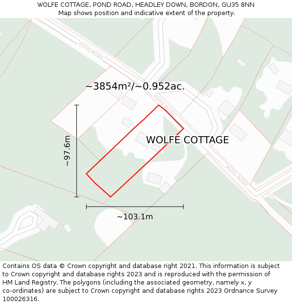 WOLFE COTTAGE, POND ROAD, HEADLEY DOWN, BORDON, GU35 8NN: Plot and title map