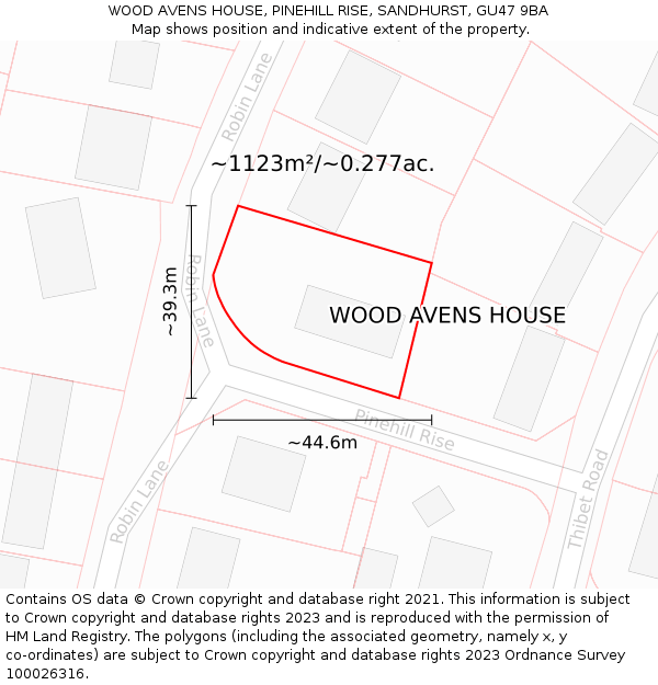 WOOD AVENS HOUSE, PINEHILL RISE, SANDHURST, GU47 9BA: Plot and title map
