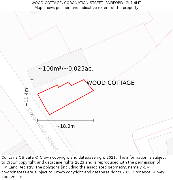 WOOD COTTAGE, CORONATION STREET, FAIRFORD, GL7 4HT: Plot and title map