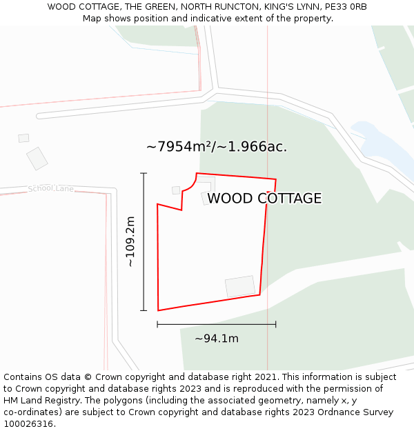 WOOD COTTAGE, THE GREEN, NORTH RUNCTON, KING'S LYNN, PE33 0RB: Plot and title map