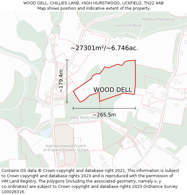 WOOD DELL, CHILLIES LANE, HIGH HURSTWOOD, UCKFIELD, TN22 4AB: Plot and title map