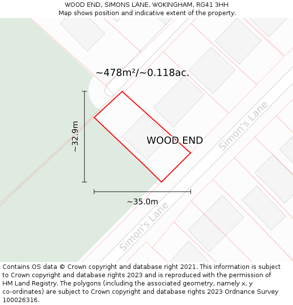 WOOD END, SIMONS LANE, WOKINGHAM, RG41 3HH: Plot and title map
