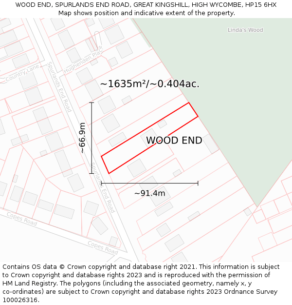 WOOD END, SPURLANDS END ROAD, GREAT KINGSHILL, HIGH WYCOMBE, HP15 6HX: Plot and title map