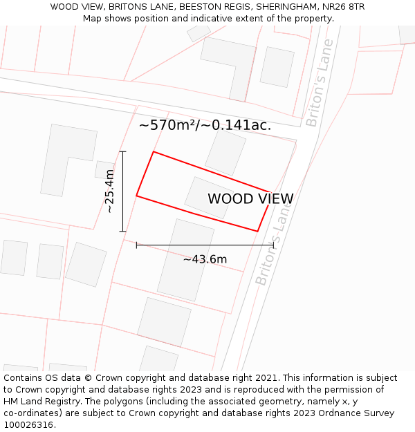 WOOD VIEW, BRITONS LANE, BEESTON REGIS, SHERINGHAM, NR26 8TR: Plot and title map