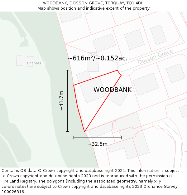 WOODBANK, DOSSON GROVE, TORQUAY, TQ1 4DH: Plot and title map