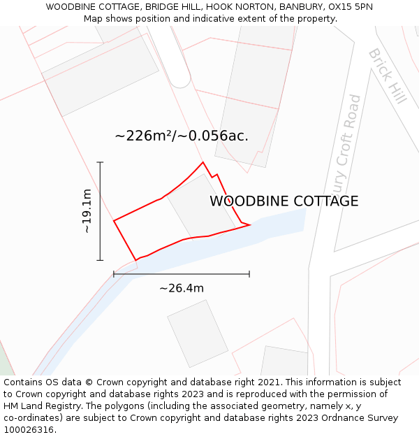 WOODBINE COTTAGE, BRIDGE HILL, HOOK NORTON, BANBURY, OX15 5PN: Plot and title map