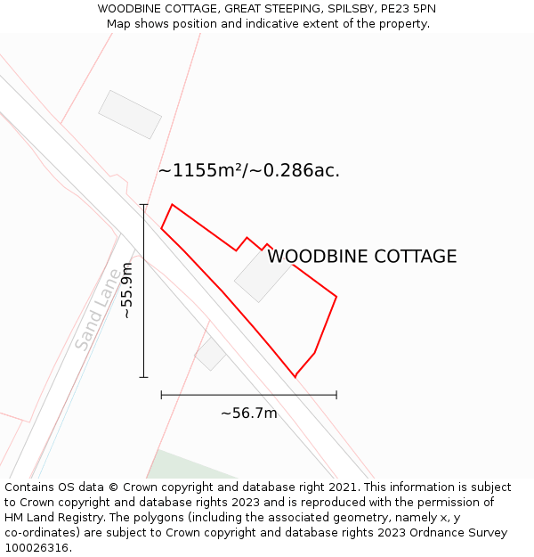 WOODBINE COTTAGE, GREAT STEEPING, SPILSBY, PE23 5PN: Plot and title map