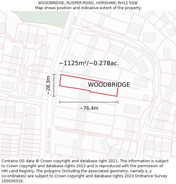 WOODBRIDGE, RUSPER ROAD, HORSHAM, RH12 5QW: Plot and title map