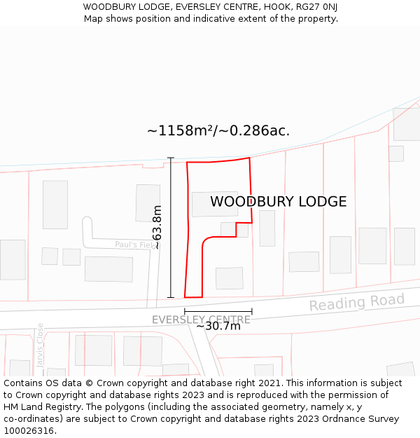 WOODBURY LODGE, EVERSLEY CENTRE, HOOK, RG27 0NJ: Plot and title map