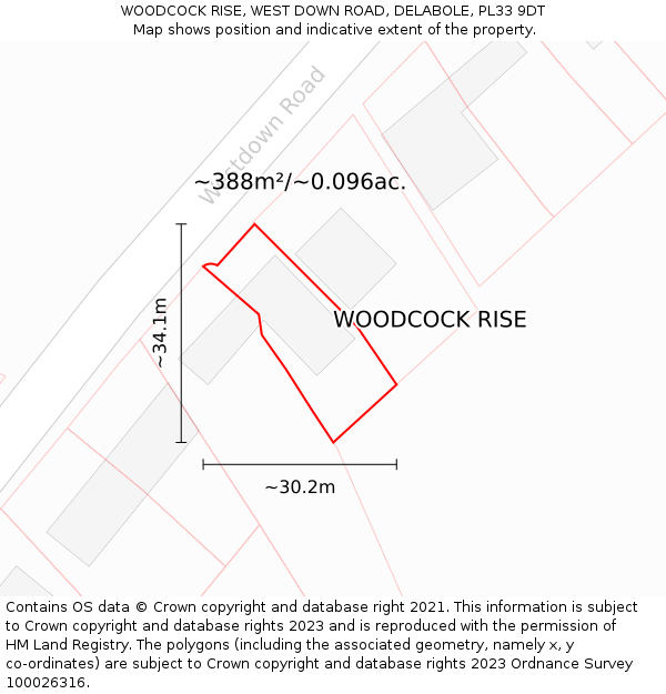 WOODCOCK RISE, WEST DOWN ROAD, DELABOLE, PL33 9DT: Plot and title map