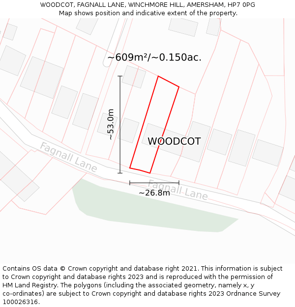 WOODCOT, FAGNALL LANE, WINCHMORE HILL, AMERSHAM, HP7 0PG: Plot and title map