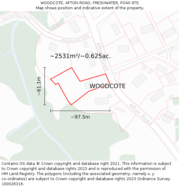 WOODCOTE, AFTON ROAD, FRESHWATER, PO40 9TS: Plot and title map