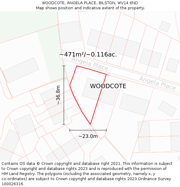 WOODCOTE, ANGELA PLACE, BILSTON, WV14 6ND: Plot and title map