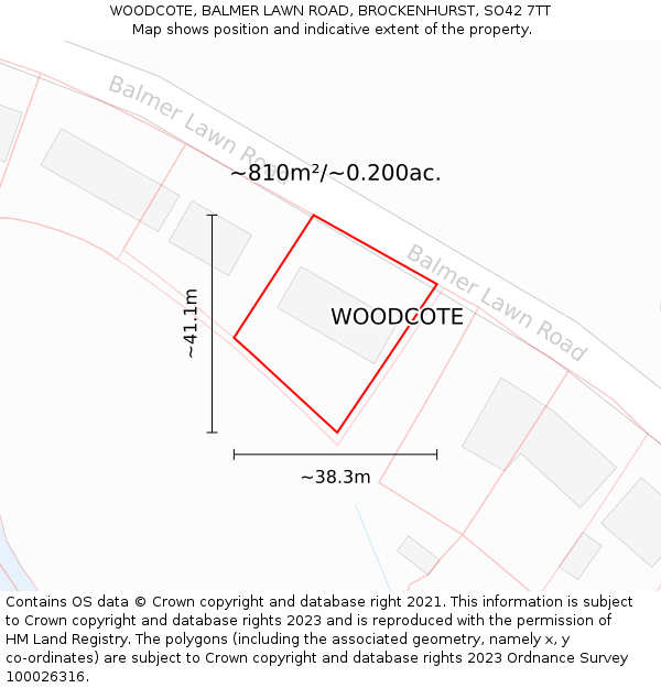 WOODCOTE, BALMER LAWN ROAD, BROCKENHURST, SO42 7TT: Plot and title map