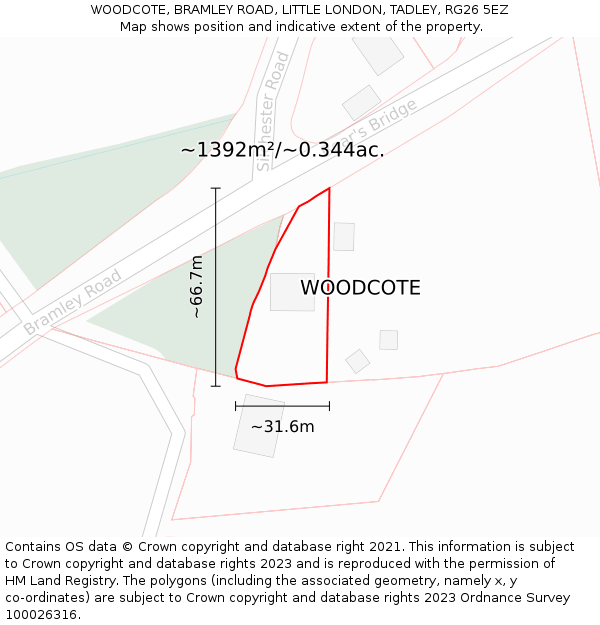 WOODCOTE, BRAMLEY ROAD, LITTLE LONDON, TADLEY, RG26 5EZ: Plot and title map