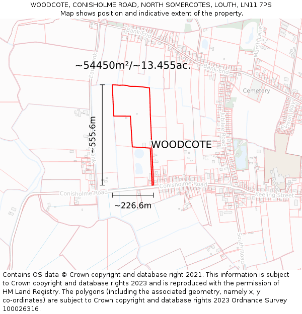 WOODCOTE, CONISHOLME ROAD, NORTH SOMERCOTES, LOUTH, LN11 7PS: Plot and title map