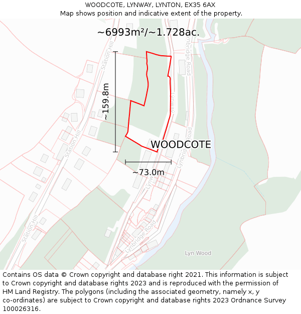 WOODCOTE, LYNWAY, LYNTON, EX35 6AX: Plot and title map