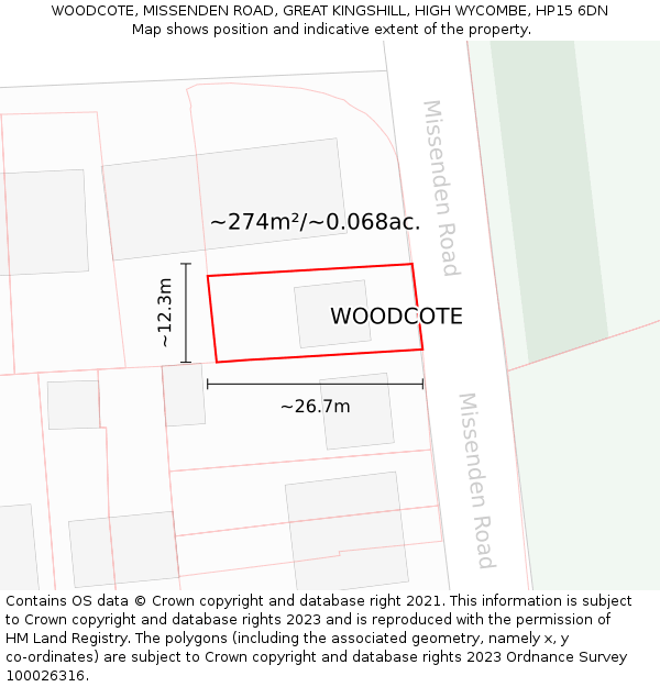 WOODCOTE, MISSENDEN ROAD, GREAT KINGSHILL, HIGH WYCOMBE, HP15 6DN: Plot and title map