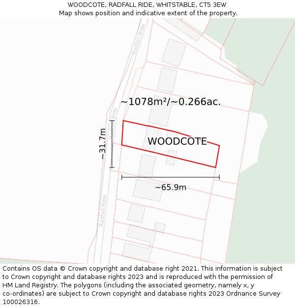 WOODCOTE, RADFALL RIDE, WHITSTABLE, CT5 3EW: Plot and title map