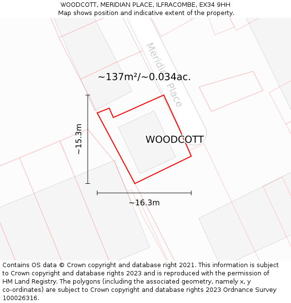 WOODCOTT, MERIDIAN PLACE, ILFRACOMBE, EX34 9HH: Plot and title map