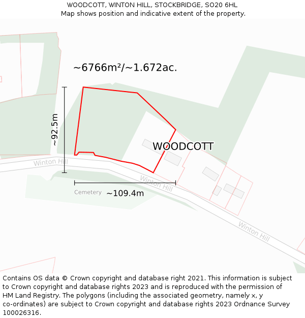 WOODCOTT, WINTON HILL, STOCKBRIDGE, SO20 6HL: Plot and title map
