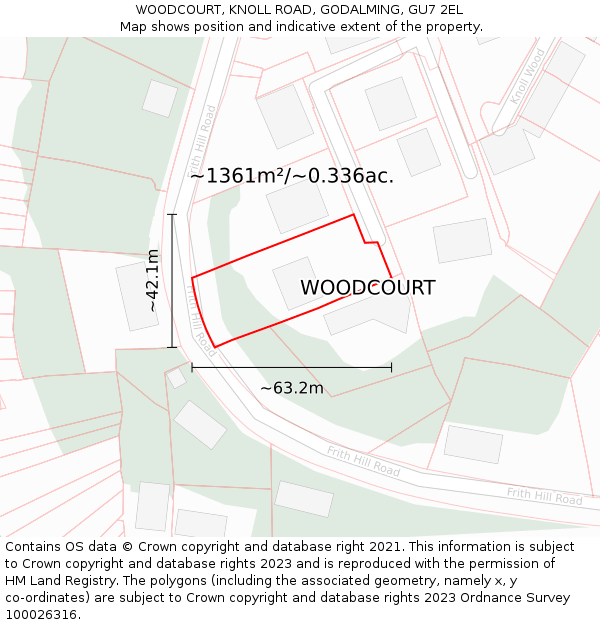 WOODCOURT, KNOLL ROAD, GODALMING, GU7 2EL: Plot and title map