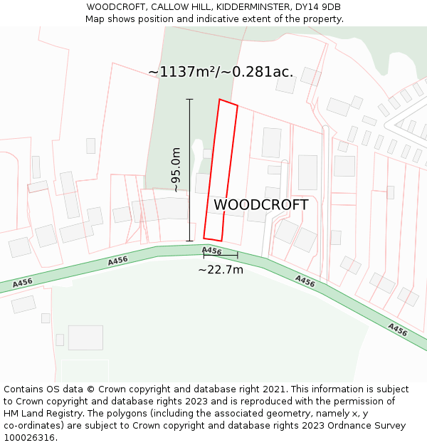 WOODCROFT, CALLOW HILL, KIDDERMINSTER, DY14 9DB: Plot and title map