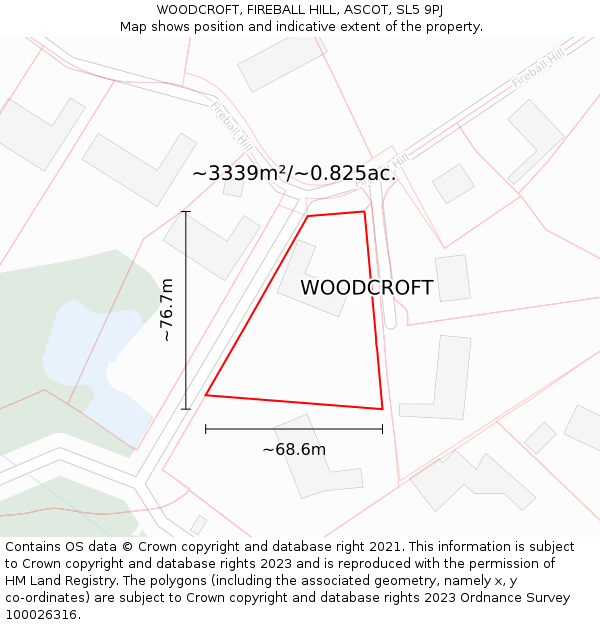 WOODCROFT, FIREBALL HILL, ASCOT, SL5 9PJ: Plot and title map