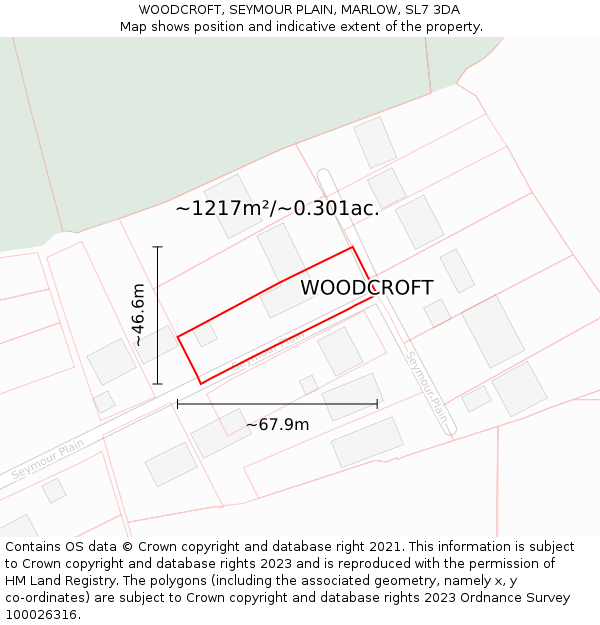 WOODCROFT, SEYMOUR PLAIN, MARLOW, SL7 3DA: Plot and title map