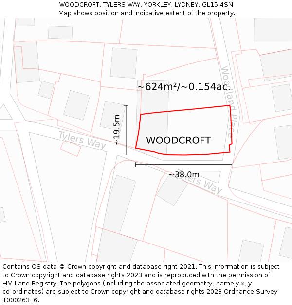 WOODCROFT, TYLERS WAY, YORKLEY, LYDNEY, GL15 4SN: Plot and title map