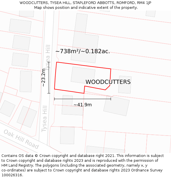 WOODCUTTERS, TYSEA HILL, STAPLEFORD ABBOTTS, ROMFORD, RM4 1JP: Plot and title map