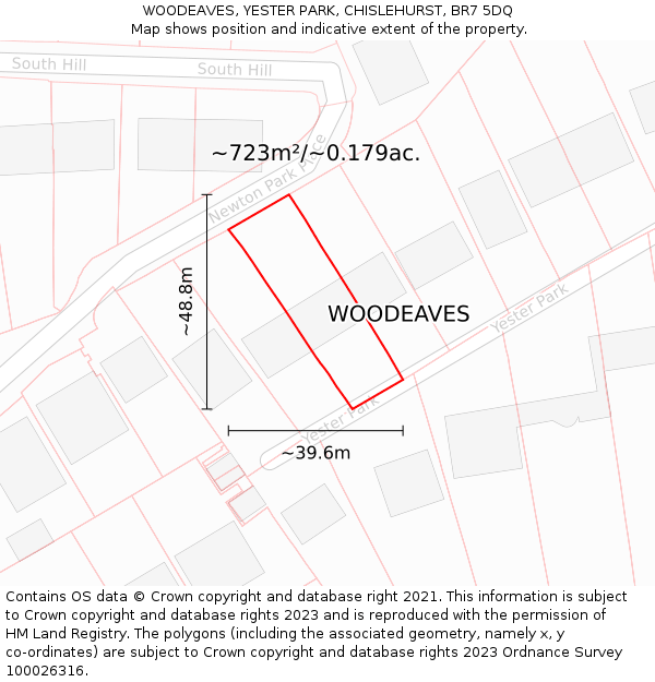WOODEAVES, YESTER PARK, CHISLEHURST, BR7 5DQ: Plot and title map
