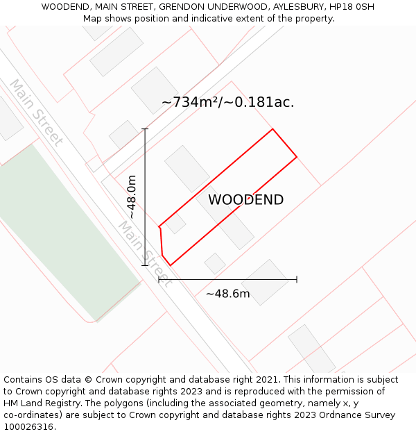 WOODEND, MAIN STREET, GRENDON UNDERWOOD, AYLESBURY, HP18 0SH: Plot and title map