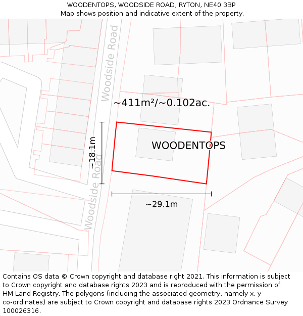 WOODENTOPS, WOODSIDE ROAD, RYTON, NE40 3BP: Plot and title map